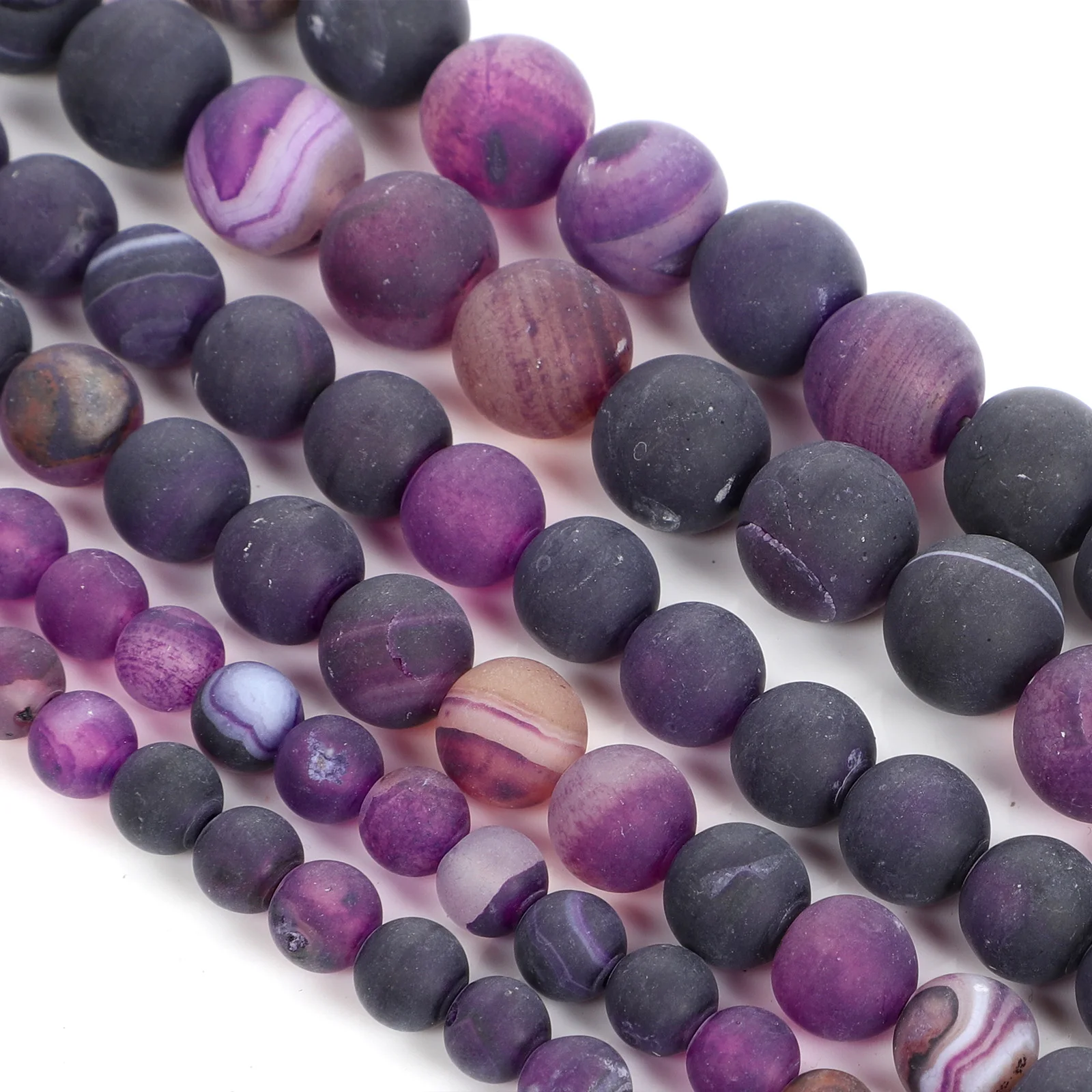 15 &quotнитевые бусины из натурального камня матовые фиолетовые полосатые Агаты