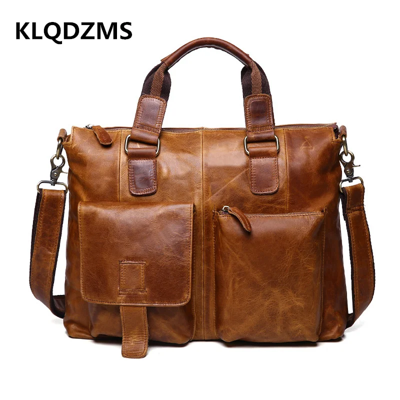 KLQDZMS  Man Briefcase Casual Fashion Computer Backpack Retro Business Laptop-Bag Women Travel Handbag Classic Style Hot Sell