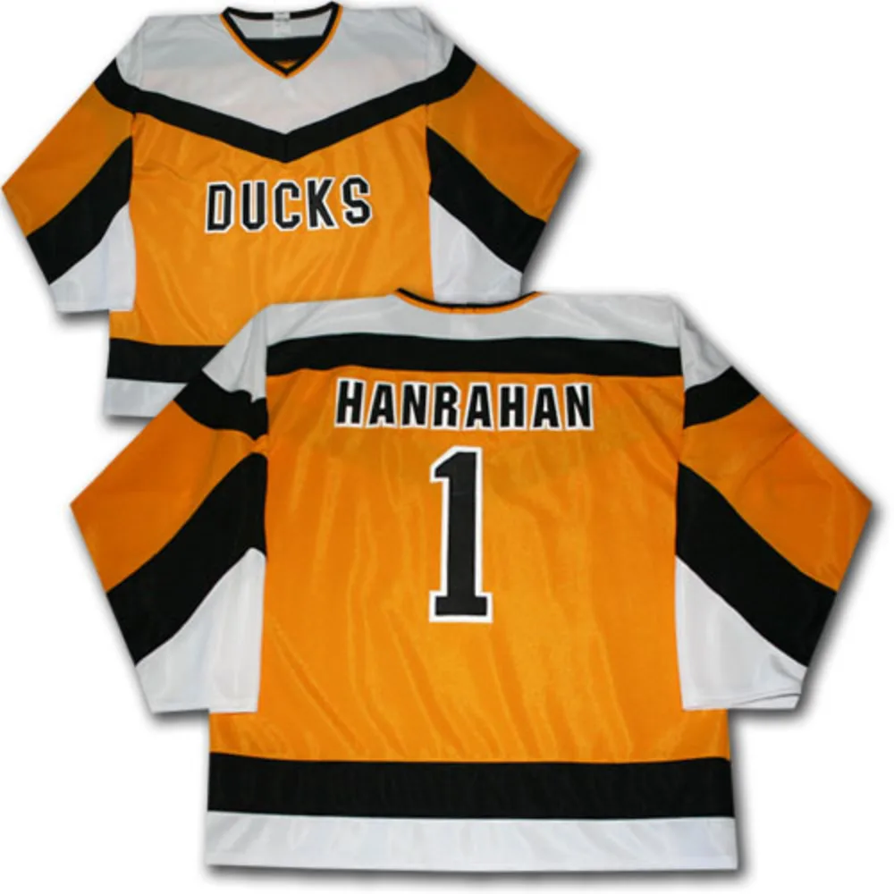 

Slap Shot Movie DUCKS #1 HANRAHAN Ice Hockey Jersey Mens Embroidery Stitched Customize any number and name Jerseys