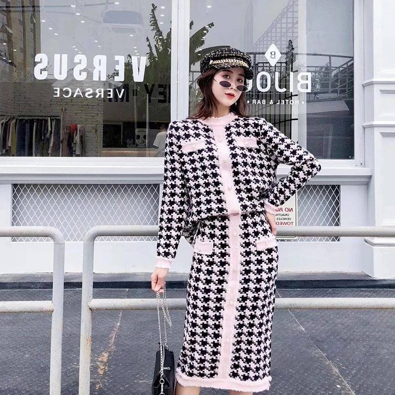 TWOTWINSTYLE клетчатый комплект из двух предметов для женщин свитер с круглым вырезом