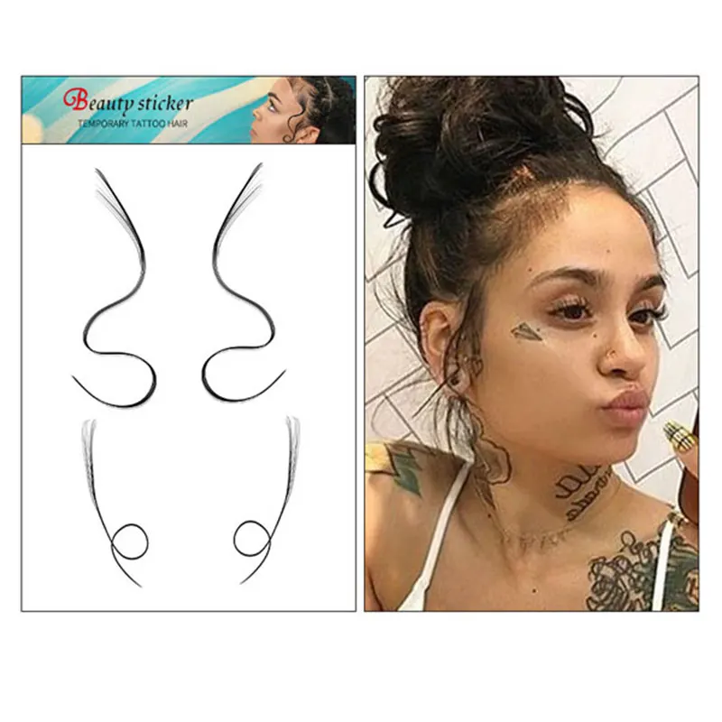 6 Styles Hair Edges Tattoo Sticker Baby Hair Pony Tail Styles Temporary Tattoo Sticker Template Sleek Edges Bangs Tattoo Sticker
