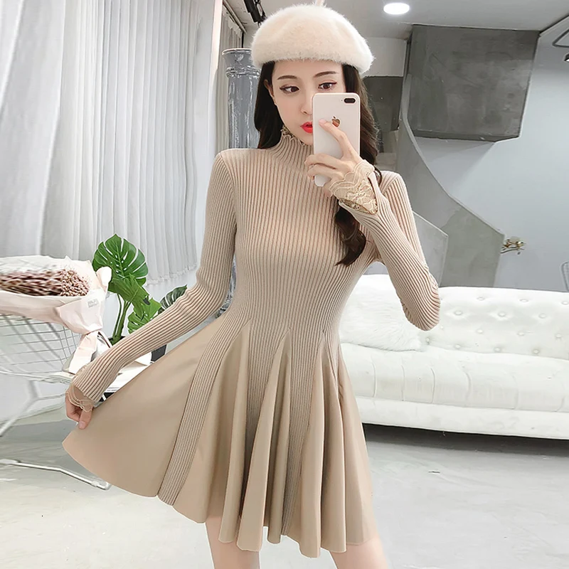 Женское облегающее платье LANMREM из искусственной кожи с полувысоким воротником