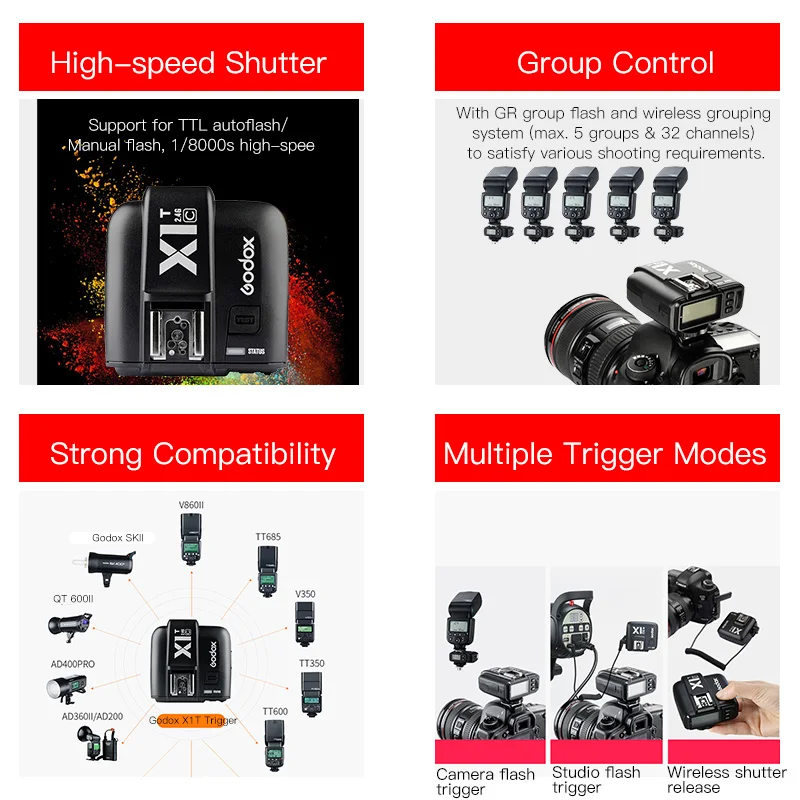 Передатчик Godox X1T серии TTL 2 4G HSS для Камеры Вспышка Speedlite триггер Canon NIkon Sony Olympus Fujifilm