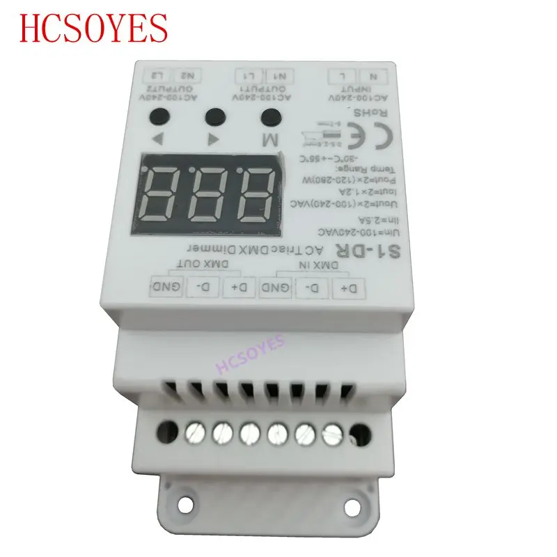 S1-DR AC100V-240V din-рейку 2 канала 2CH AC Triac DMX диммер, двухканальный выход кремния DMX512 светодиодный контроллер