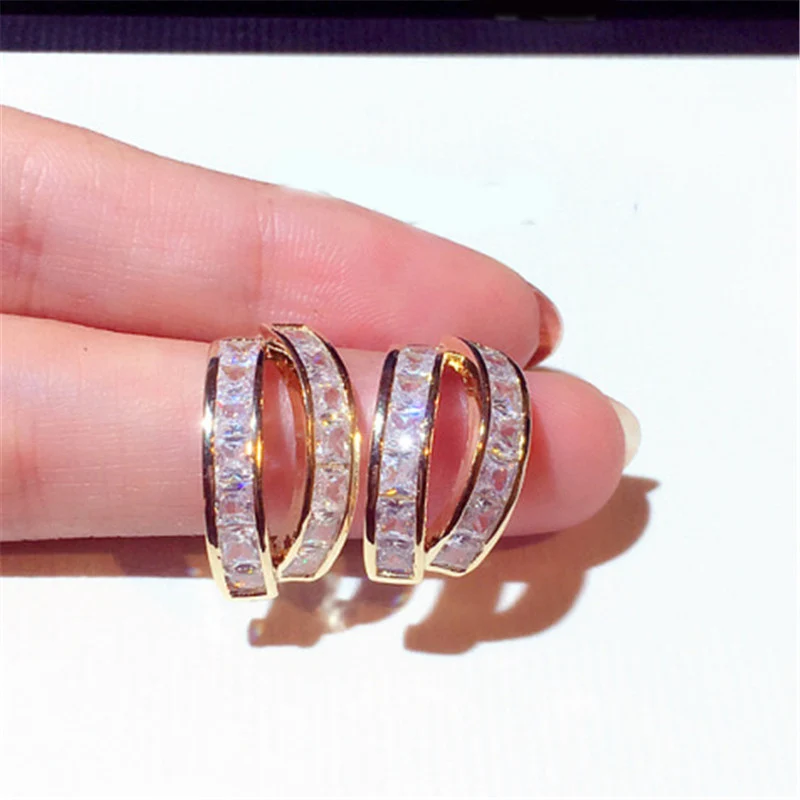 

Новые корейские серьги-гвоздики, модные ювелирные изделия, Золотые, серебристые стразы, геометрические серьги для женщин