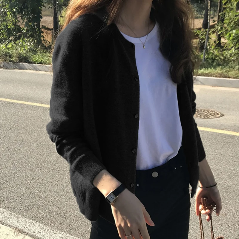 Однобортный вязаный кашемировый свитер для женщин серый элегантный шерстяной