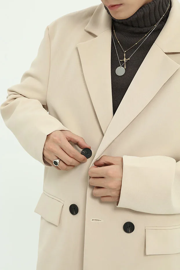 

Men Double Breasted Vintage Loose Drop Shoulder Suit Coat Male Women Unisex Harajuku Streetwear Blazers Suit Jacket