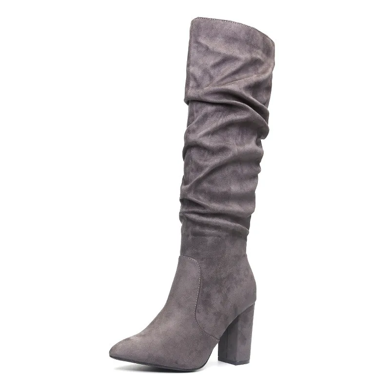 Houlife/модные женские сапоги до середины икры замшевые бедра черного и серого цвета