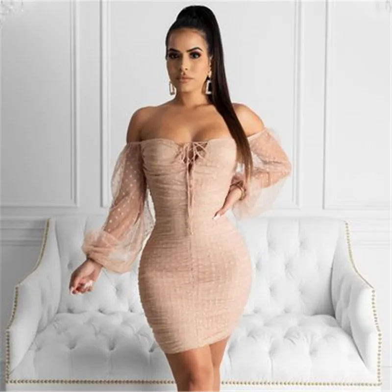 2020 женское сексуальное платье без бретелек в горошек Сетчатое кружевное