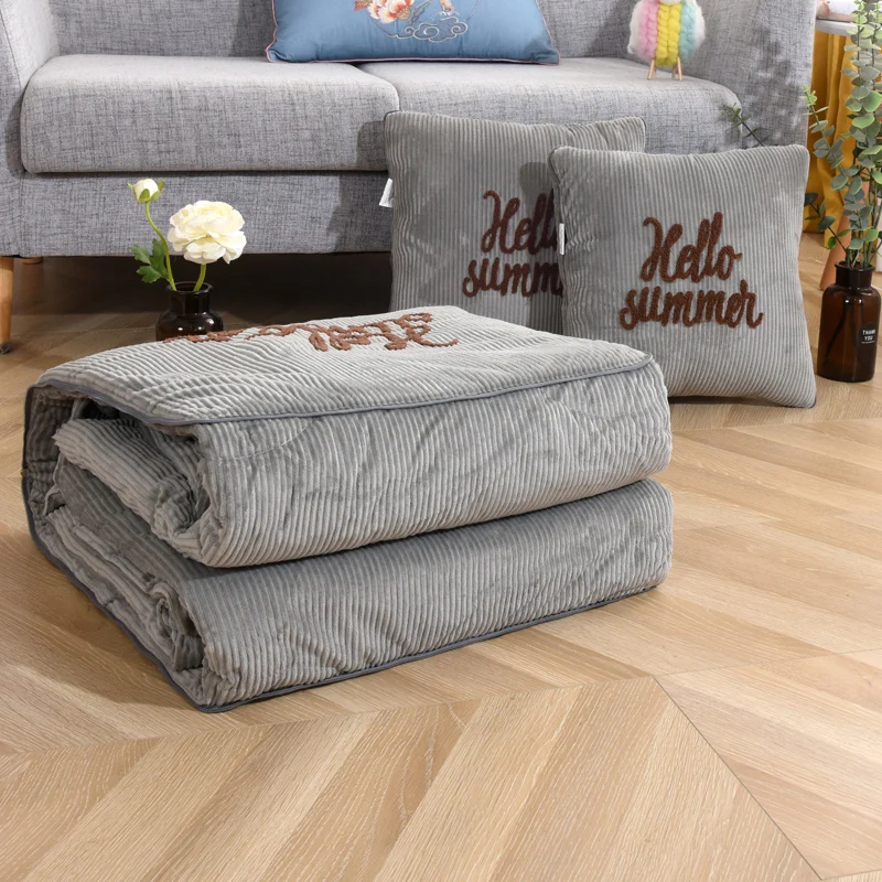 Складное розовое бархатное одеяло однотонная фланелевая подушка в стирке