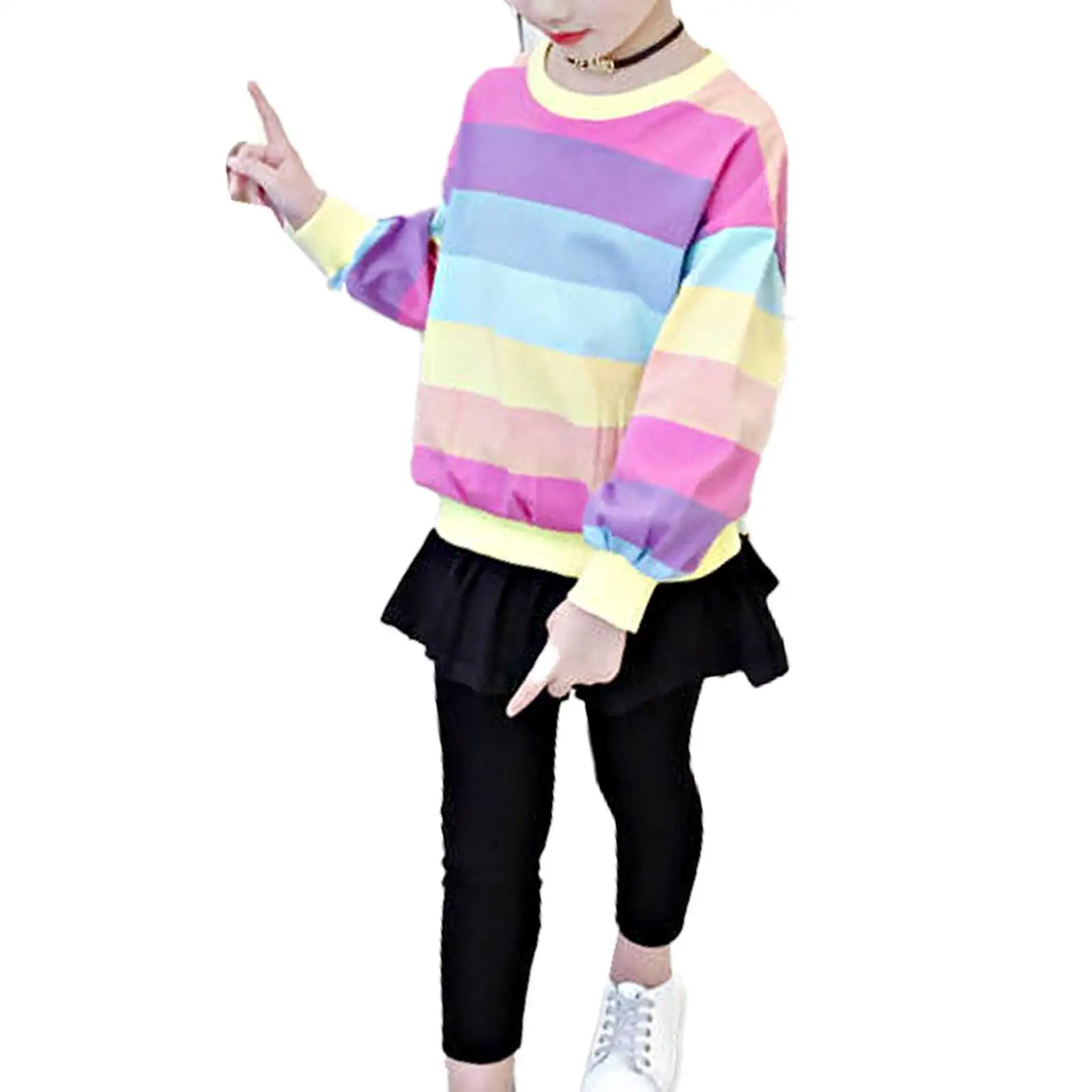 Chidren Clothes Girls Spring Autumn Rainbow Striped Sweatshirt Tops With Skirt Pants Set 2Pcs Tracksuit Outfits Kids Clothing