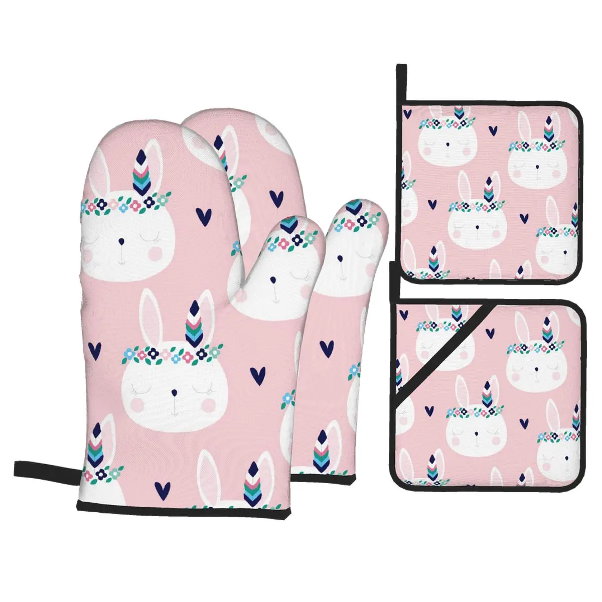 

4 шт. Прихватки выпечки изолирующие перчатки Банни хиппи кролик печь термостойкие Кухня перчатки, перчатки для духовки прихватка Pad