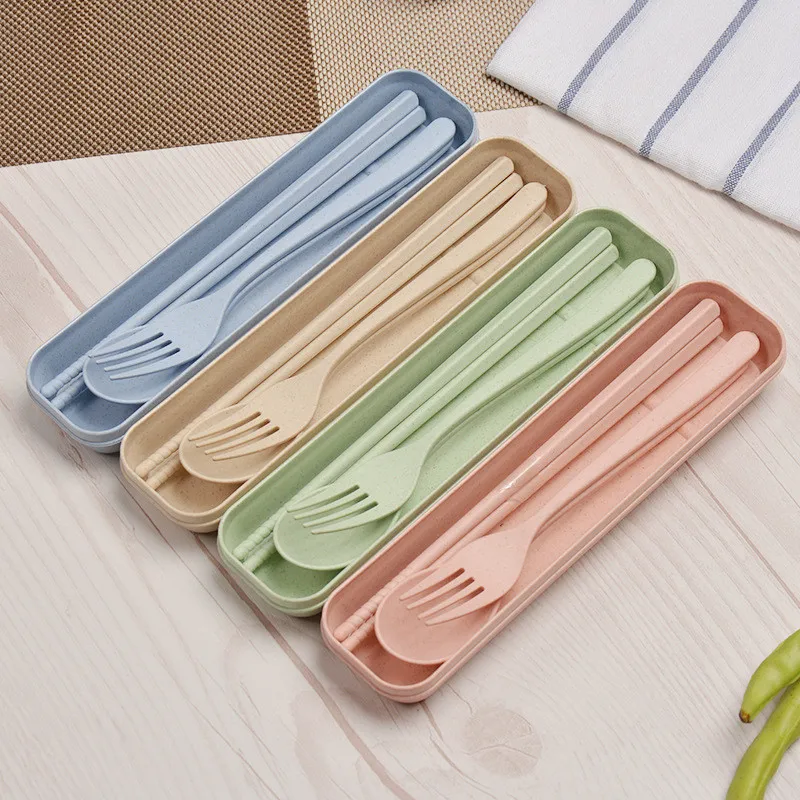 Portable Reusable Spoon Fork Outdoor Camping Travel Cutlery Set Chopsticks Wheat Straw Tableware | Дом и сад