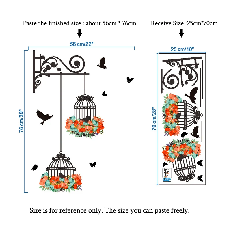 Цветная Цветочная Наклейка на стену клетка для птицы Летающая Птица креативный