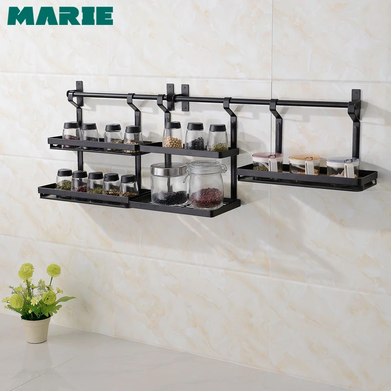 Металлическая Черная кухонная полка из нержавеющей стали 304 подвесная для