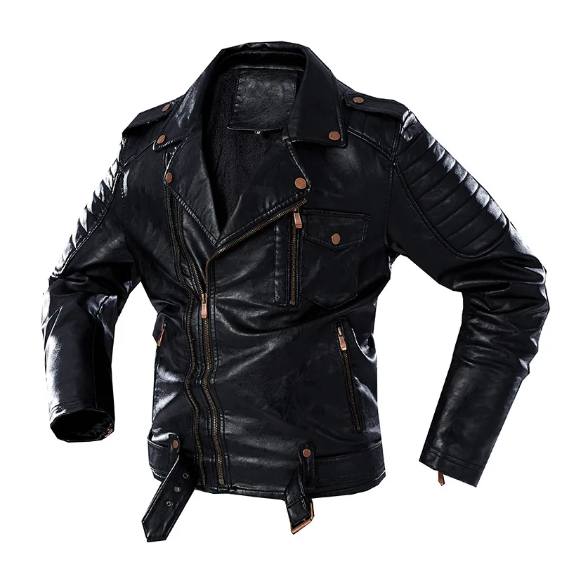 2021 autumn and winter foreign trade European and American men's jacket retro handsome leather jacket motorcycle leather jacket
