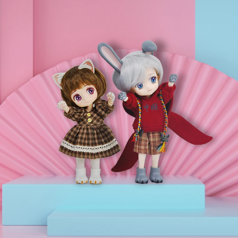 

YMY Whole Doll OB11 Doll GSC Replace Face 1/12BJD Joint Doll Makeup OB11 Doll Head Includes: Doll Head + Body + Clothes + Wig