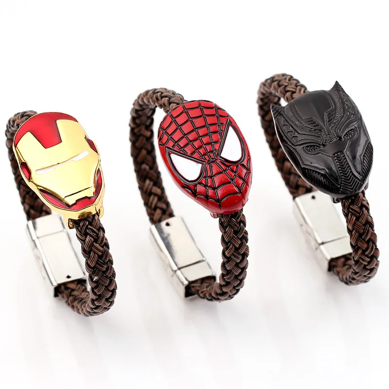 Marvel The Avengers Black Panther Iron Man Doctor Strange Spiderman Hand-woven Bracelet Leather Bracelets Handmade Wrist |