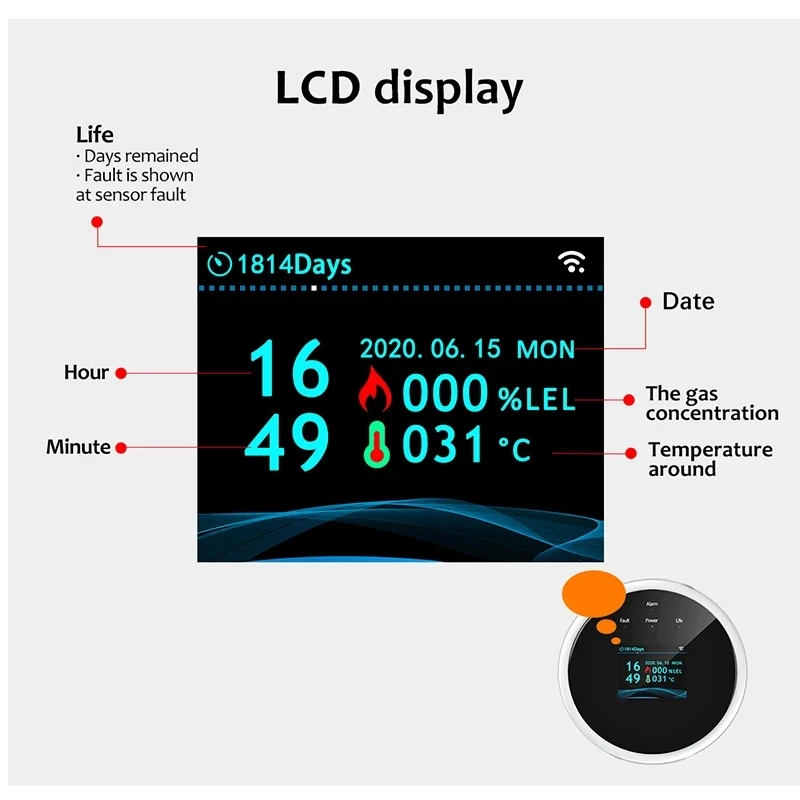 

Tuya Wifi Natural Gas Sensor Combustible Smart Home LPG Gas Alarm Detector Leakage Sensor Temperature Detectors Smart Life App