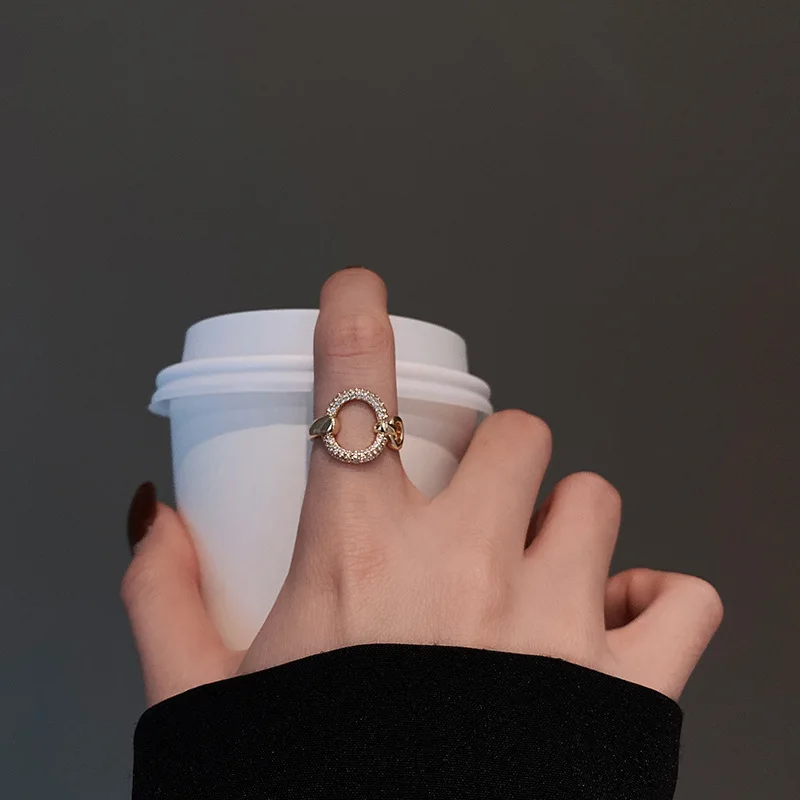 

LOVOACC Adjustable CZ Zircon Bling Rings for Women Hollow Circle Geometric Open Charms Brass Rings Chic Engagement Accessories