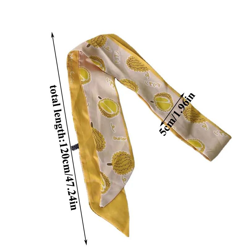 

New Long Silk Spring Summer Fashion Fruit Print Hair Bands For Women Girls Smooth Soft Hair Scarf Hair Accessories Ribbon