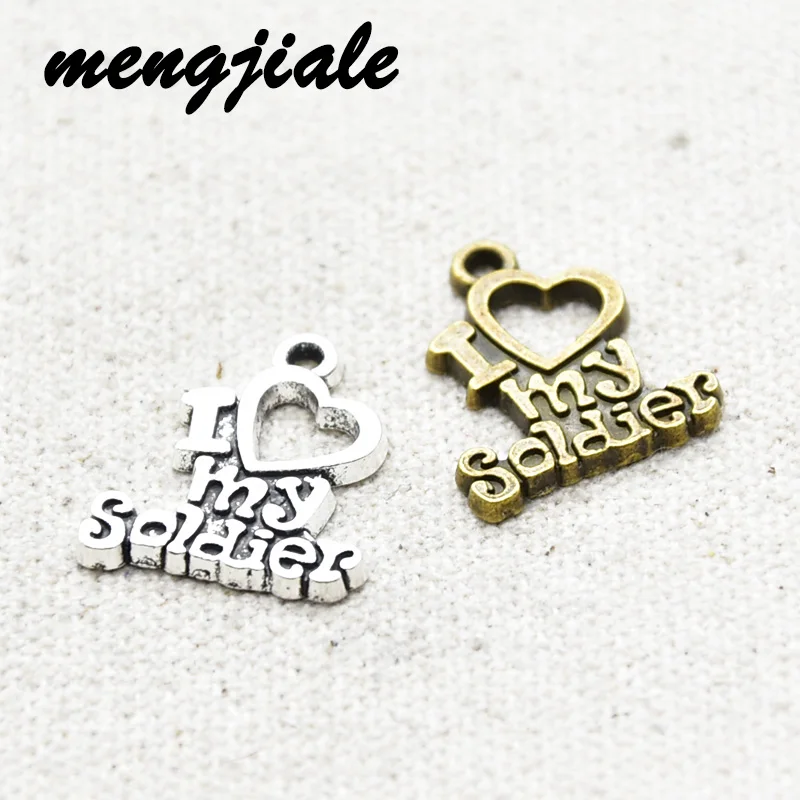 

18pcs Wholesale Two Color I Love My Soldier Charms Alloy Metal Pendants For DIY Handmade Jewelry Accessories Making 20*17mm