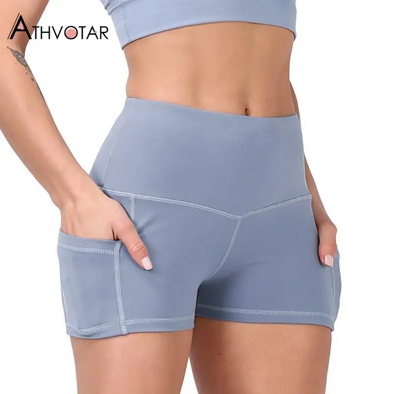 

ATHVOTAR Seamless Shorts Women's Summer High Waist Gym Running Short Leggings Fitness Elasticity Workout Shorts Women