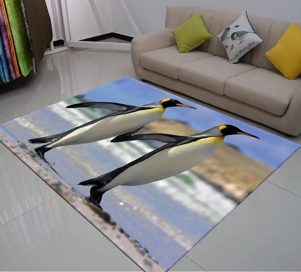 Мягкий большой ковер с 3D принтом пингвина для спальни современный нескользящий