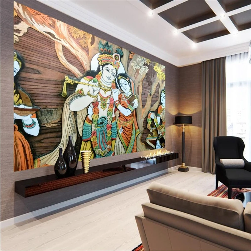 

BEIBEHANG Custom wall mural wallpaper in any size India Brahman vintage palace mural decorated wall background wallpaper