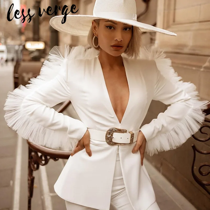 Lessverge черный женский комплект из двух предметов Блейзер Осень-зима белые