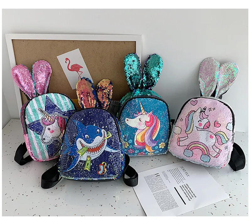 Kids Cartoon Anime Bag Girls Unicorn School Backpack In Kindergarten Children Shine Fashion Kawaii Bag Women Sequin Backpack