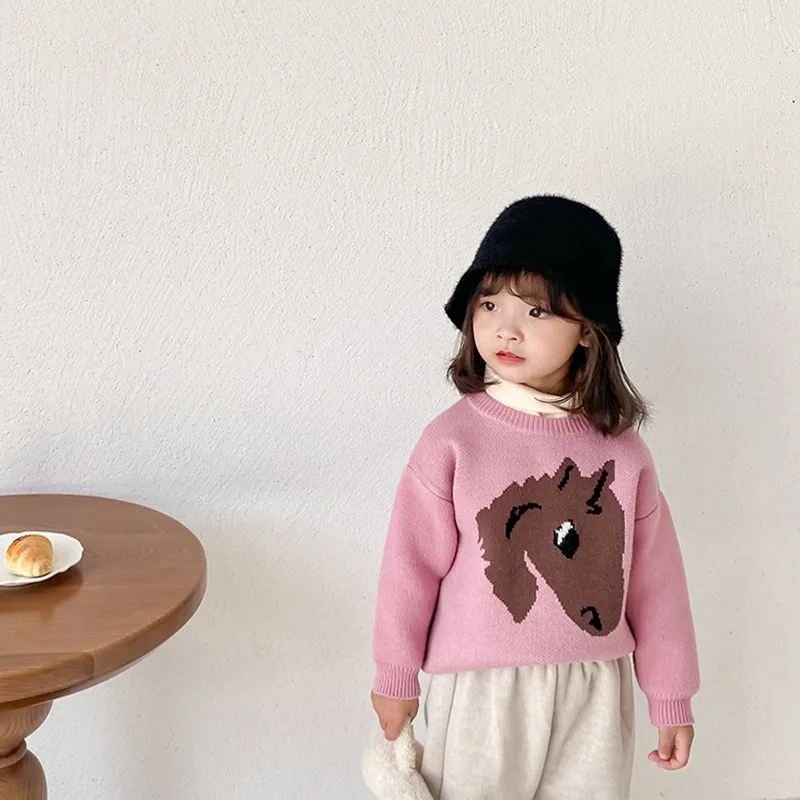 Новинка 2020 зимние свитера для маленьких девочек с мультяшным рисунком детская