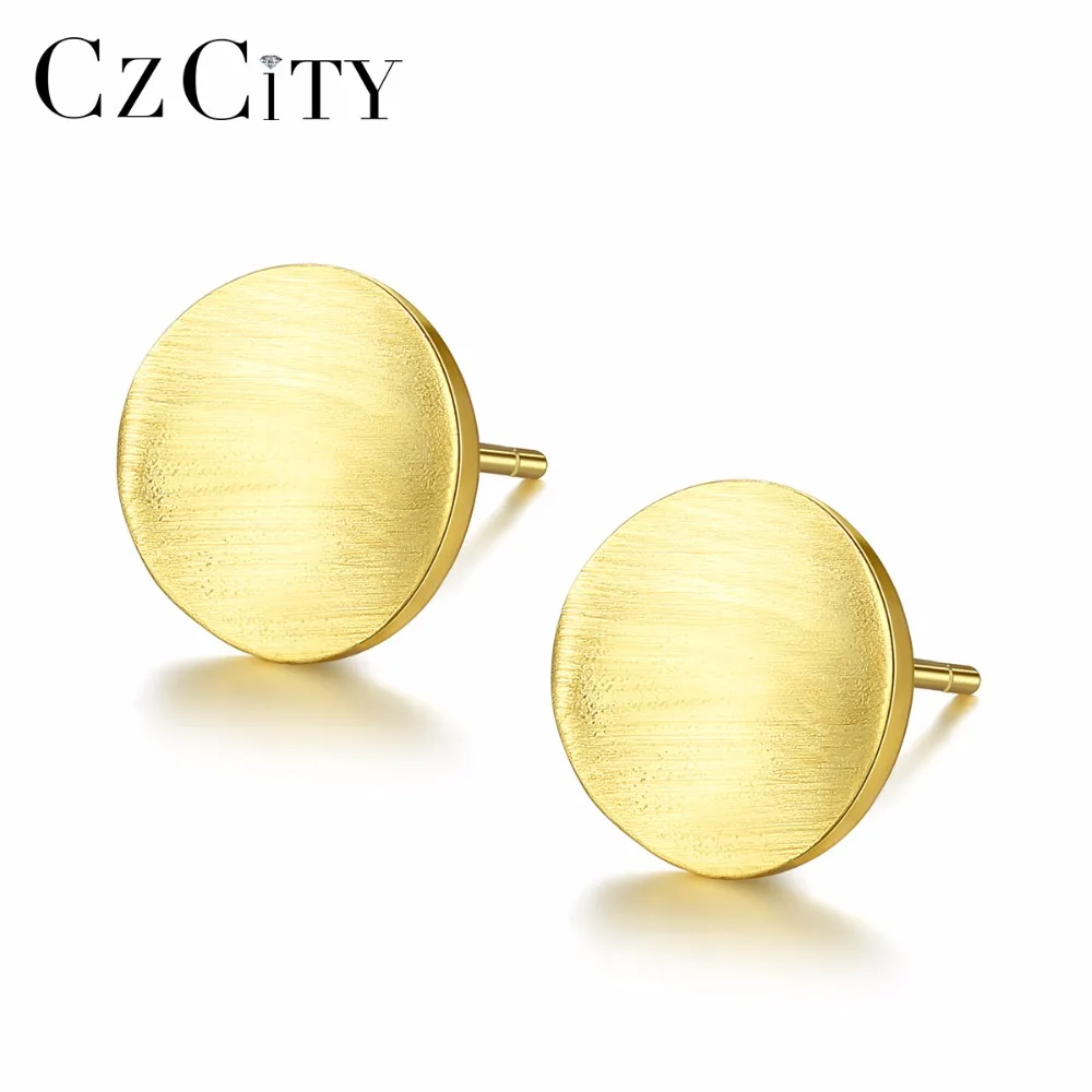 CZCITY Мода круглые серьги гвоздики для Для женщин минималистский рисунок 925 пробы