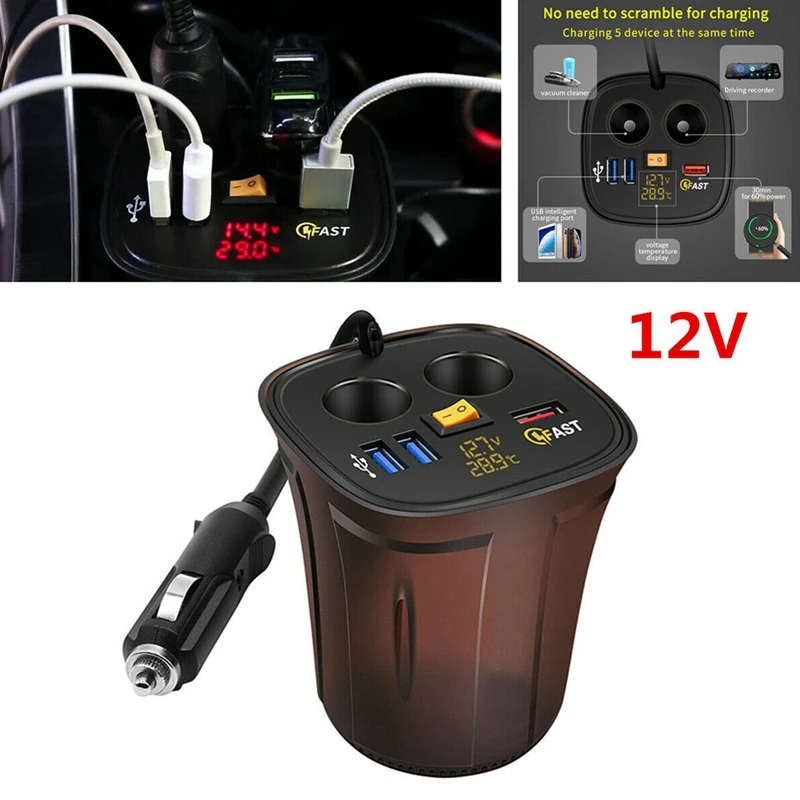 Автомобильный держатель для чашки прикуривателя вольтметр 12 В USB разъем зарядное