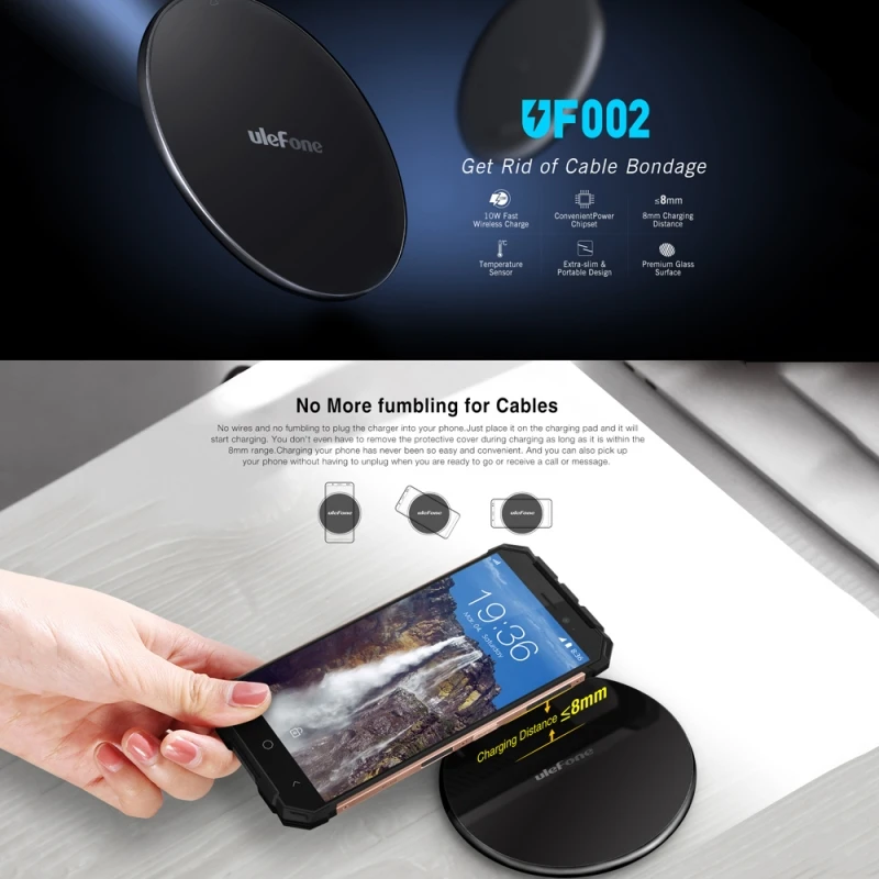 Оригинальное Ulefone UF002 Беспроводное зарядное устройство 10 Вт 5 В/9 в 2A выход для Ulefone и других моделей телефонов быстрое зарядное устройство Qi Беспроводное зарядное устройство