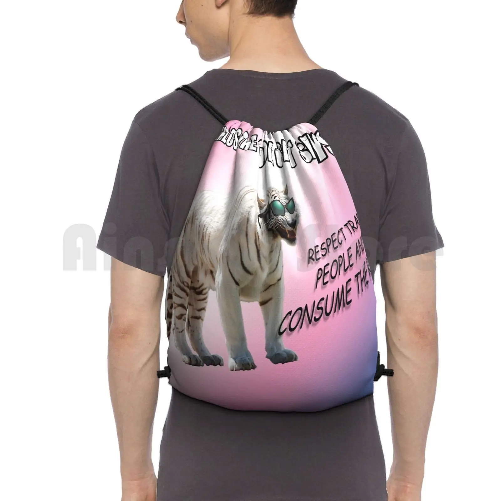 Carlos The Cool Cat Backpack Drawstring Bags Gym Bag Waterproof Meme Memes Surreal Surreal Meme Surreal Memes Tiger Trans