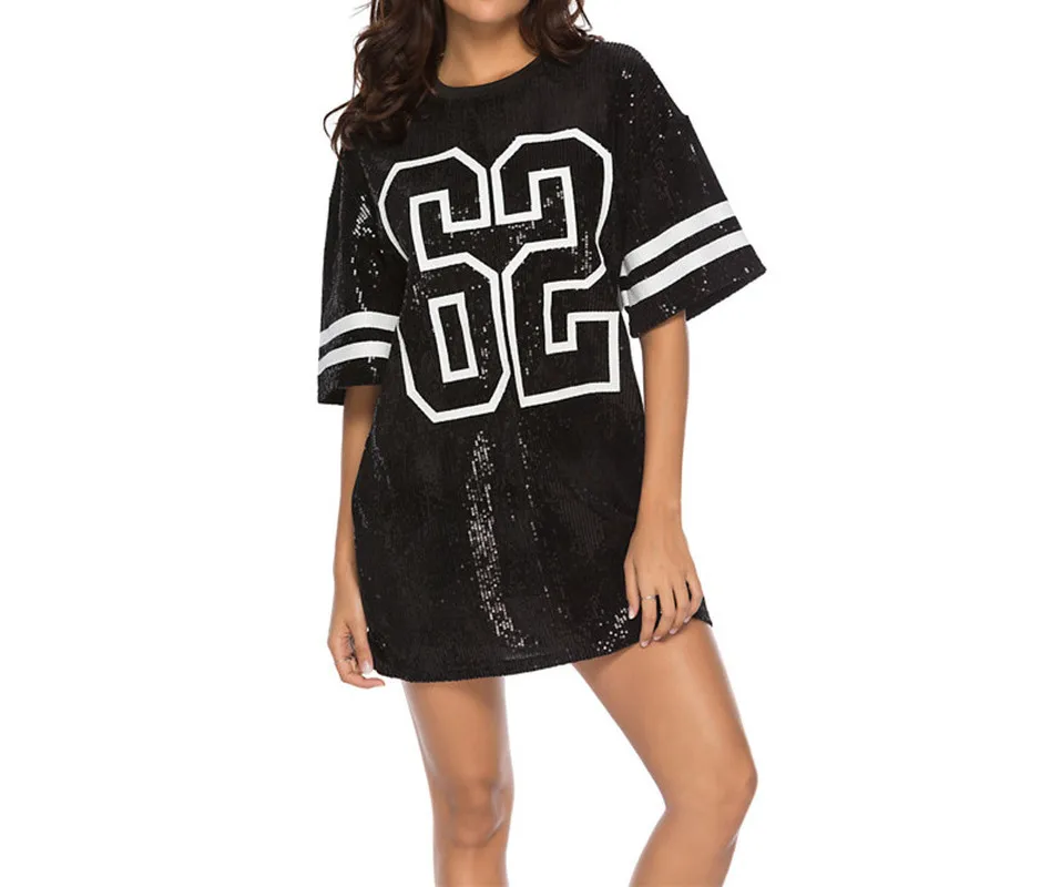 Женские Клубные платья с блестками футболка платье размера плюс свободные