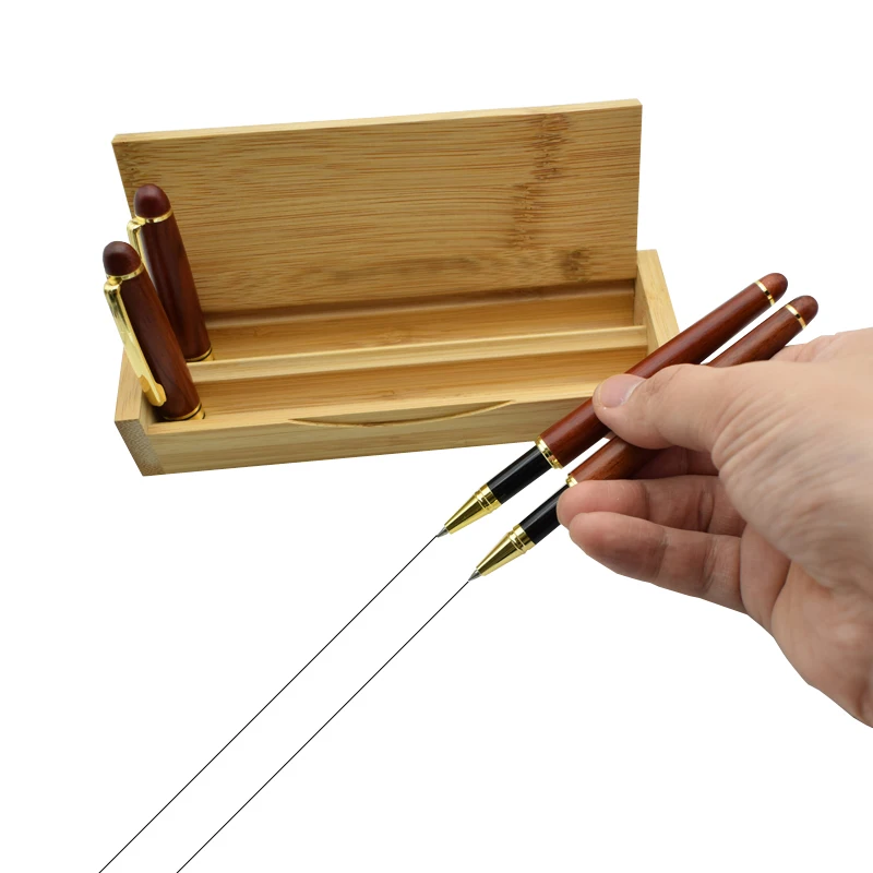 Один комплект 2 красное дерево гелевые ручки с подарочная шкатулка из бамбука
