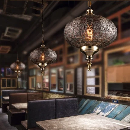 

Loft Style Hollow Iron Droplight Industrial Vintage LED Pendant Light Fixtures Dining Room Hanging Lamp Decor Indoor Lighting