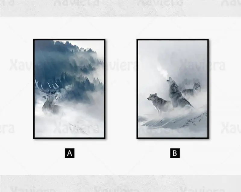

Nordic Art Modern Home Mural Snow Scenery Animal Poster Elk Wolf Roar Photo Living Room Office Wall Decor Interior Decoration
