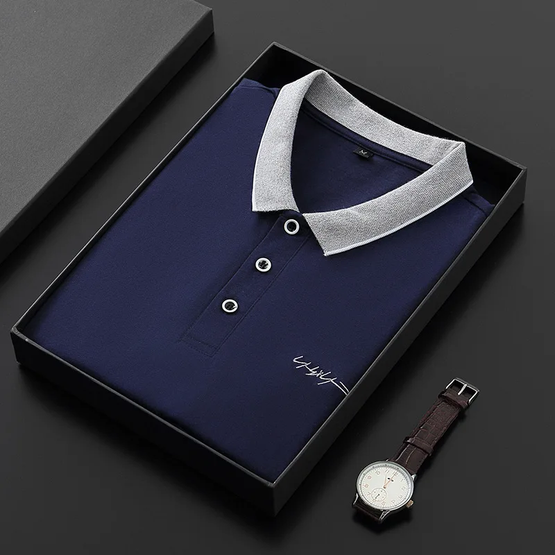 

2021 Summer Men's Polo Shirts Letter Embroidery Business Casual Korean Slim-fit Blouse Fashion Mens Clothing Short Sleeve Shirt