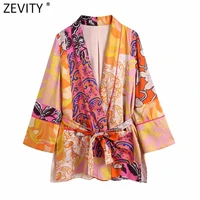 zevity women vintage cloth patchwork printing loose kimono coat female paisley totem floral sashes open stitch jacket tops ct737