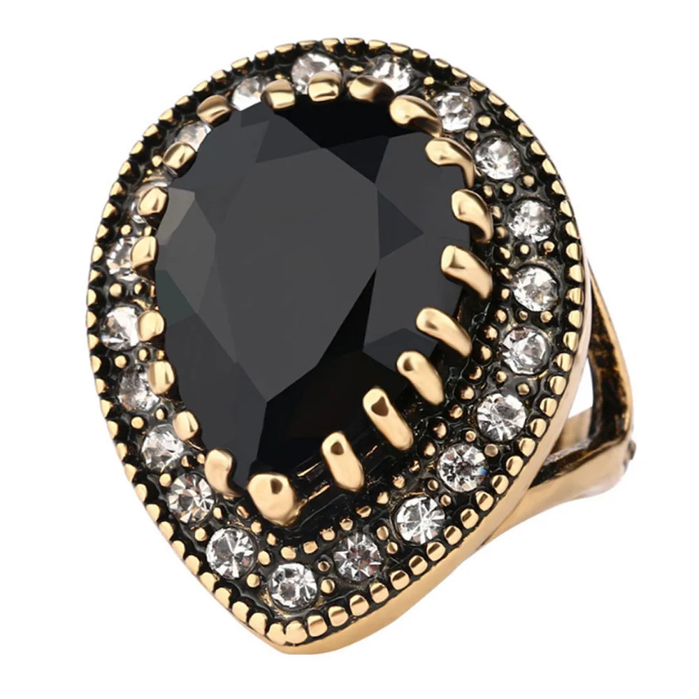 2018 Бохо кольцо с большим черным камнем античное Золотое мозаичное Хрустальное