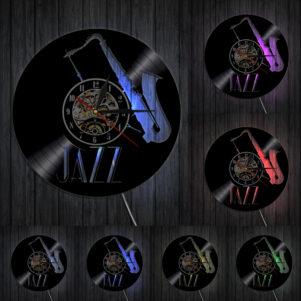 

Jazz Vinyl Record Wall Clock Retro Rock Saxophone Music Instrument Wall Art Wall Clock n Roll Music Lovers Clock Saxophone Gift