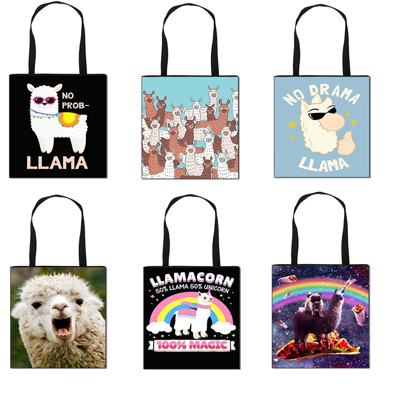 

Animal Alpaca Casual Tote Bag Women's Handbag Canvas Shoulder Bags Girl Storage Bags Ladies Portable Large Capacity Shopping Bag