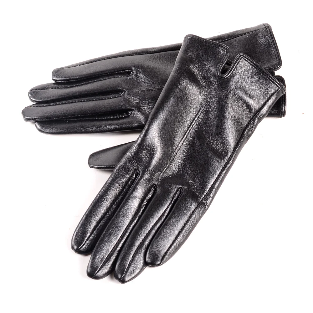 

Women's Ladies 100% Real Leather Goat skin Winter Thin Lining Black Gloves Touch Screen Cute Outdoor Short Gloves
