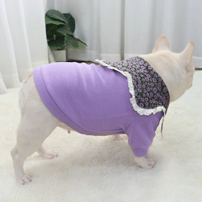 

Frenchie Bulldog Hoodies for Small Medium Dogs Sweet Dog Polo Shirt Lovely Flower Collar Pug Clothes Korea Pets Costume