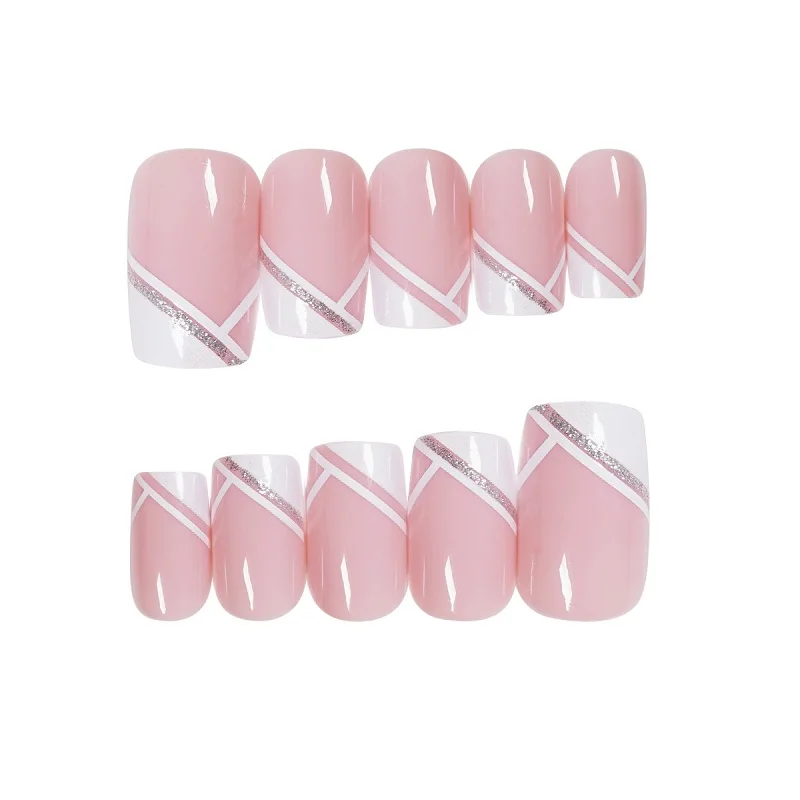 GAM-BELLE Natural Nude White Glitter French False Nails Square Shape UV Gel Artificial Nail Tips Full Cover Manicure Beauty Tool | Красота и