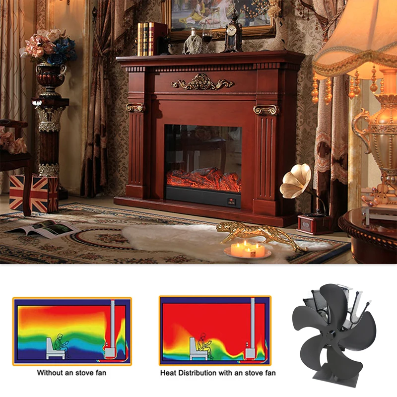 

Black Fireplace 5 Blade Heat Powered Stove Fan Log Wood Burner Ecofriendly Quiet Fan Home Efficient Heat Distribution