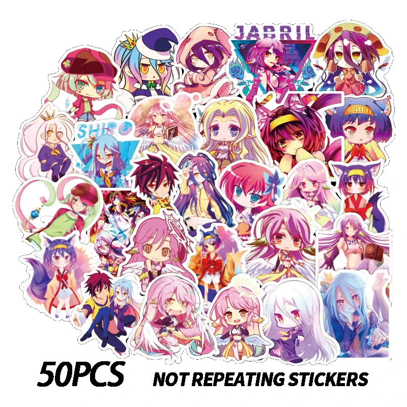 

10/50PCS NO GAME NO LIFE Anime Crystal Stickers Waterproof Decals Colorful Classic Fan Collect DIY Children's Toys Sticker Pack
